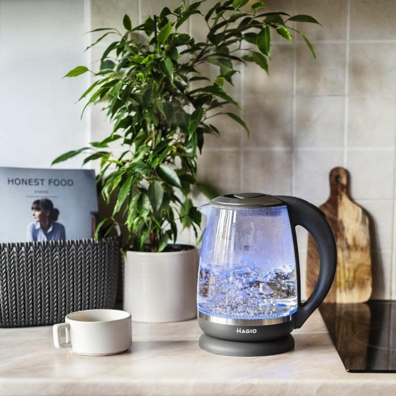 Электрочайник 2л 1850-2200 Вт термостойкоее стекло, черный "MAGIO" МG-982