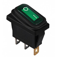 Перемикач LSW36 3PIN зелений з фіксацією та підсвічуванням IP45 ON-OFF 15A 250VAC "LEMANSO" KCD3-101