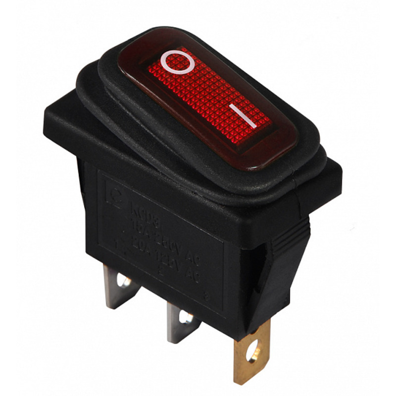 Переключатель LSW36 3PIN красный с фиксацией и подсветкой IP45 ON-OFF 15A 250VAC "LEMANSO" KCD3-10