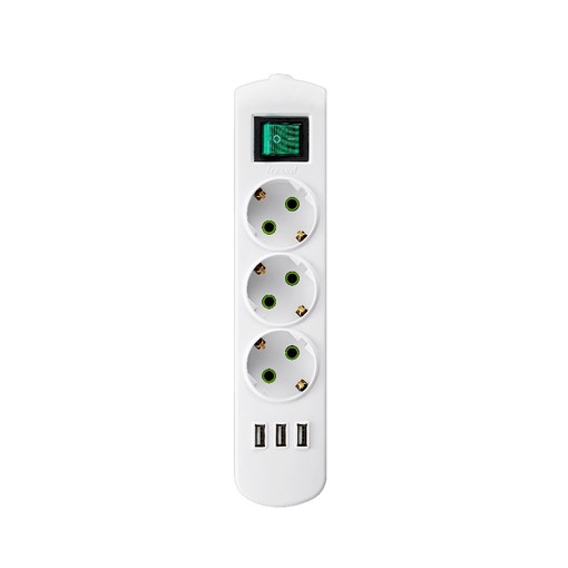 Колодка 3 гнізда з/з, з вимикачем та USB зарядкою LEZARD Letitia 721-0300-302U