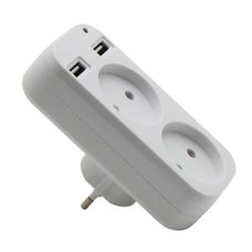 Двійник 250V 10A 2500W + 2*USB 5V 2.1A  без заземлення білий "LEMANSO" LMA79001
