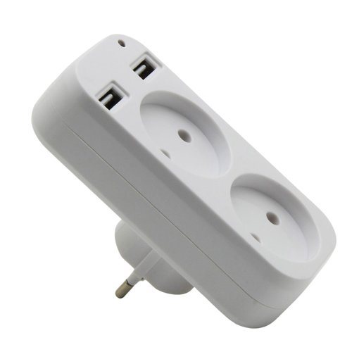 Двойник 250V 10A 2500W + 2*USB 5V 2.1A без заземления белый "LEMANSO" LMA79001