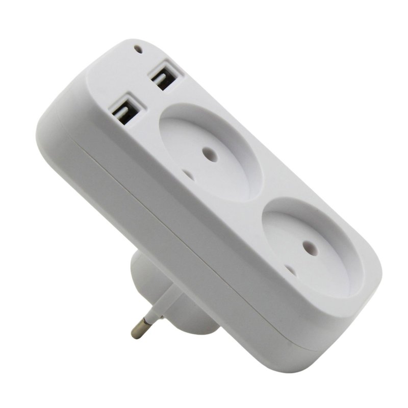 Двойник 250V 10A 2500W + 2*USB 5V 2.1A без заземления белый "LEMANSO" LMA79001