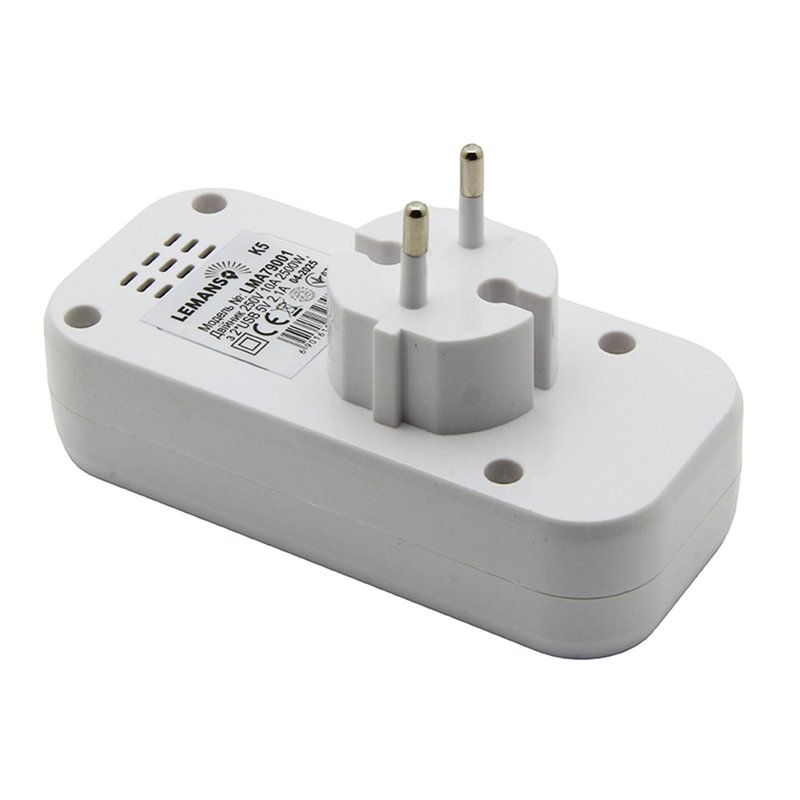 Двойник 250V 10A 2500W + 2*USB 5V 2.1A без заземления белый "LEMANSO" LMA79001