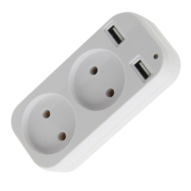 Двойник 250V 10A 2500W + 2*USB 5V 2.1A без заземления белый "LEMANSO" LMA79001