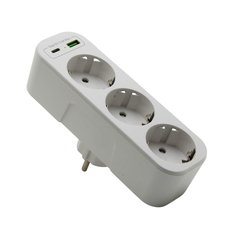 Тройник 250V 16A 4000W + 2*USB 5V 3.4A с заземлением белый "LEMANSO" LMA79002