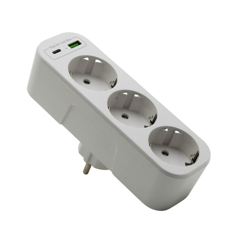 Тройник 250V 16A 4000W + 2*USB 5V 3.4A с заземлением белый "LEMANSO" LMA79002