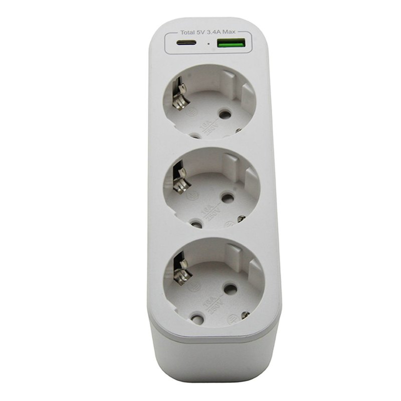 Тройник 250V 16A 4000W + 2*USB 5V 3.4A с заземлением белый "LEMANSO" LMA79002