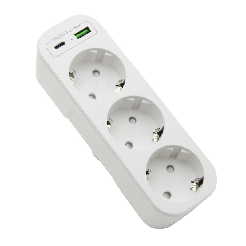 Тройник 250V 16A 4000W + 2*USB 5V 3.4A с заземлением белый "LEMANSO" LMA79002