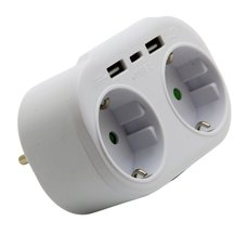 Двійник 250V 16A 4000W + 2*USB 5V 2.4A + Type C з заземленням білий "LEMANSO" LMA79003