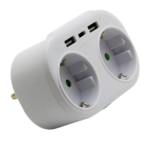 Двойник 250V 16A 4000W + 2*USB 5V 2.4A + Type C с заземлением белый "LEMANSO" LMA79003