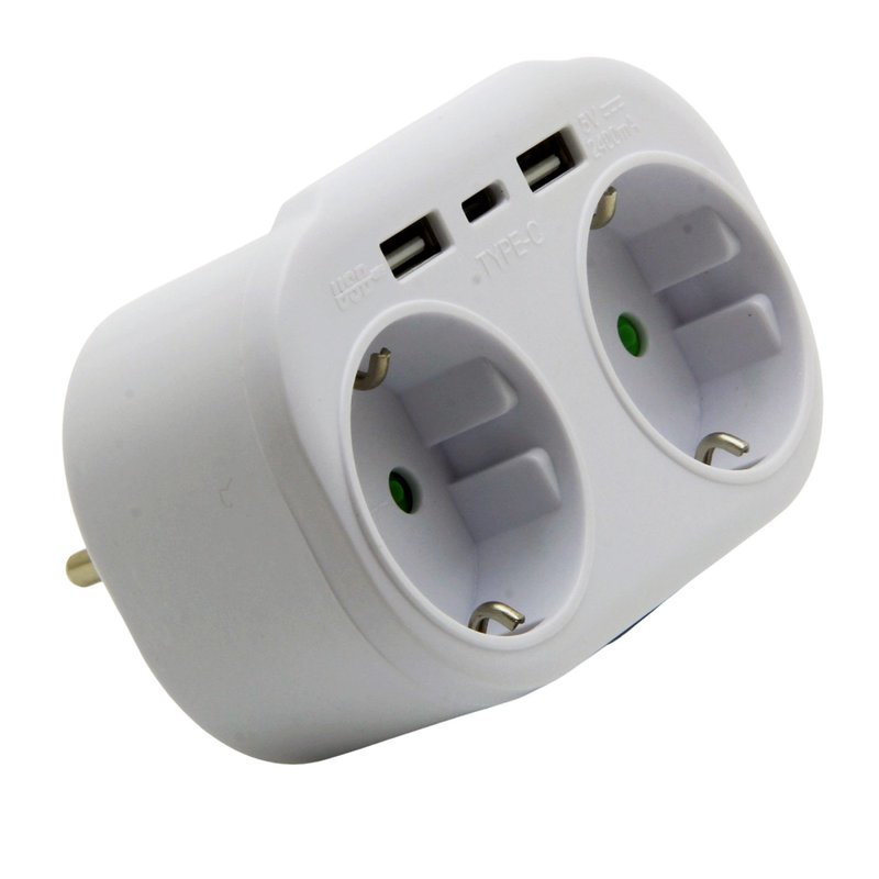Двойник 250V 16A 4000W + 2*USB 5V 2.4A + Type C с заземлением белый "LEMANSO" LMA79003
