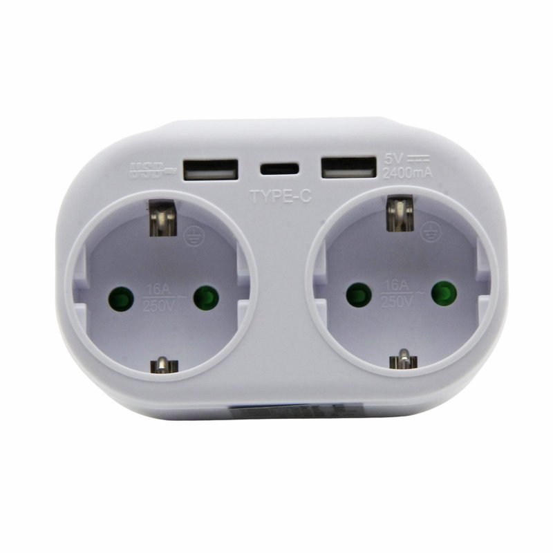 Двойник 250V 16A 4000W + 2*USB 5V 2.4A + Type C с заземлением белый "LEMANSO" LMA79003