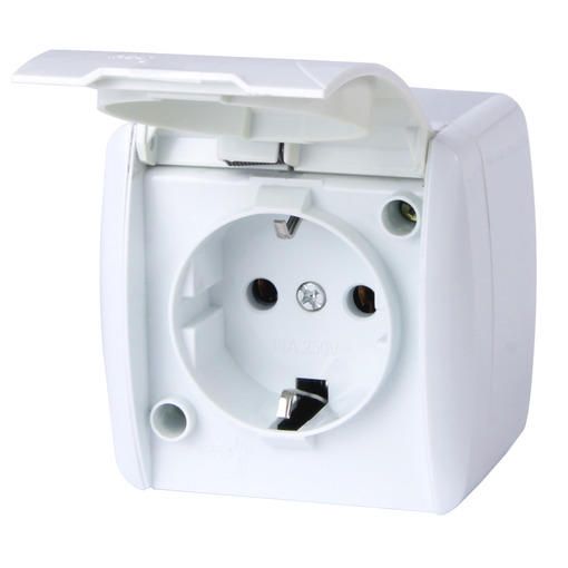 Розетка одинарная e.aqua.1231.gr с з/к наружная IP54 крышка белая "E.NEXT" s035056