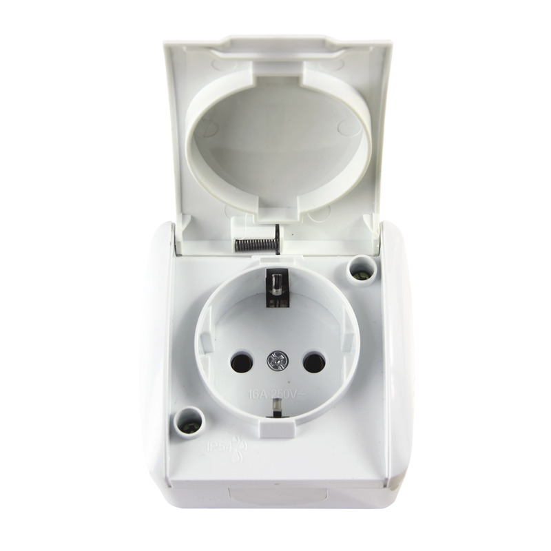 Розетка одинарная e.aqua.1231.gr с з/к наружная IP54 крышка белая "E.NEXT" s035056