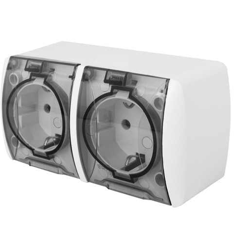 Розетка двойная e.aqua.1232.grt с з/к наружная IP54 крышка прозрачная "E.NEXT" s035059