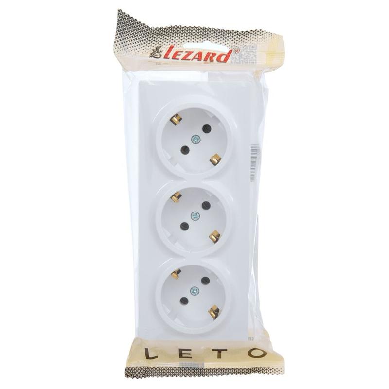 Розетка 3-я с/з наружная белый LEZARD Leto 752-0200-127BUP