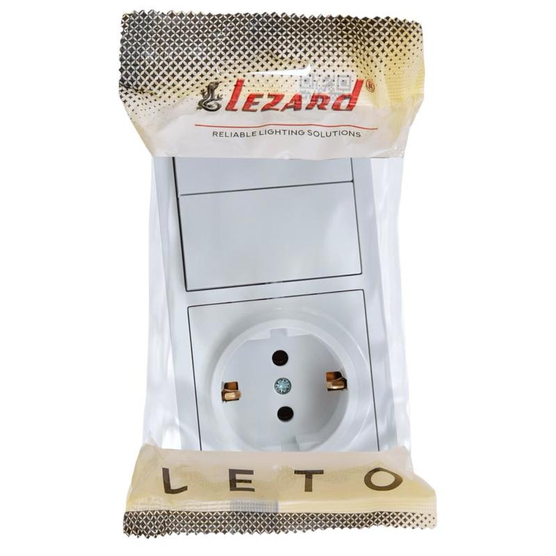 Блок зовнішній вимикач 2-кл. + розетка з/з білий LEZARD Leto 752-0200-170BKP