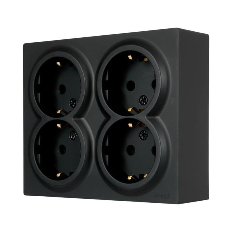 Розетка 4-я с/з наружная черный LEZARD Leto 752-4200-127BDP