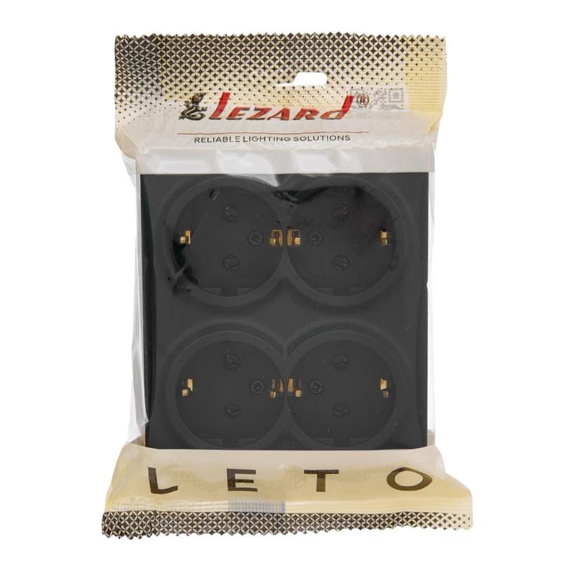 Розетка 4-я с/з наружная черный LEZARD Leto 752-4200-127BDP