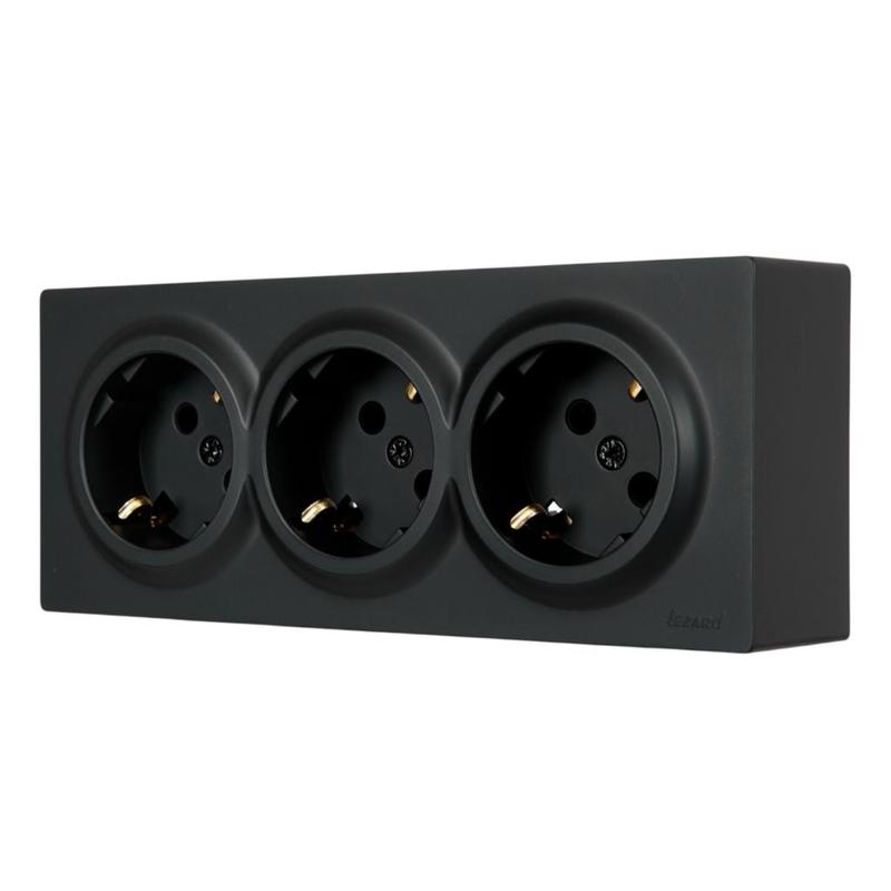 Розетка 3-я с/з наружная черный LEZARD Leto 752-4200-127BUP