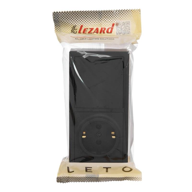Блок зовнішній вимикач 1-кл. + розетка з/з чорний LEZARD Leto 752-4200-170BAP