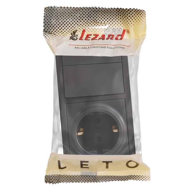 Блок зовнішній вимикач 2-кл. + розетка з/з чорний  LEZARD Leto 752-4200-170BKP