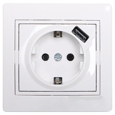 Розетка 1-а с/з + USB внутрішня біла LEZARD Mira 701-0202-181