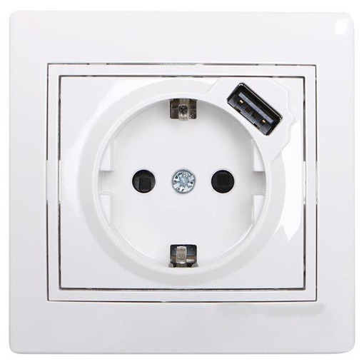 Розетка 1-я с/з + USB внутренняя белая LEZARD Mira 701-0202-181