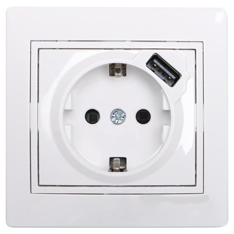 Розетка 1-а с/з + USB внутрішня біла LEZARD Mira 701-0202-181