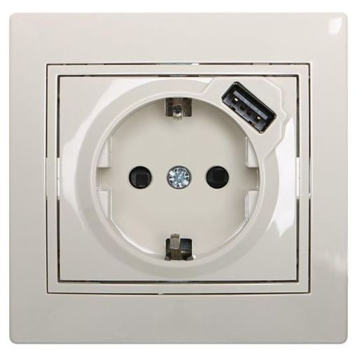 Розетка 1-я с/з + USB внутренняя крем LEZARD Mira 701-0303-181