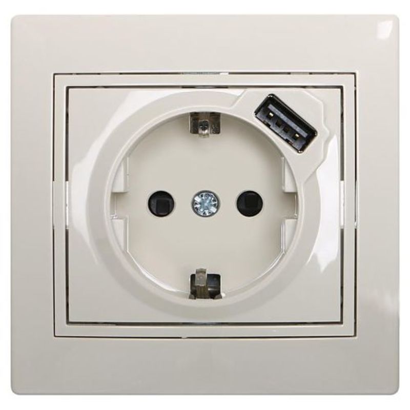 Розетка 1-а з/з + USB внутрішня крем LEZARD Mira 701-0303-181