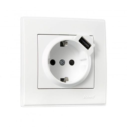 Розетка 1-я с/с + USB внутренняя белая LEZARD Lesya 705-0202-181