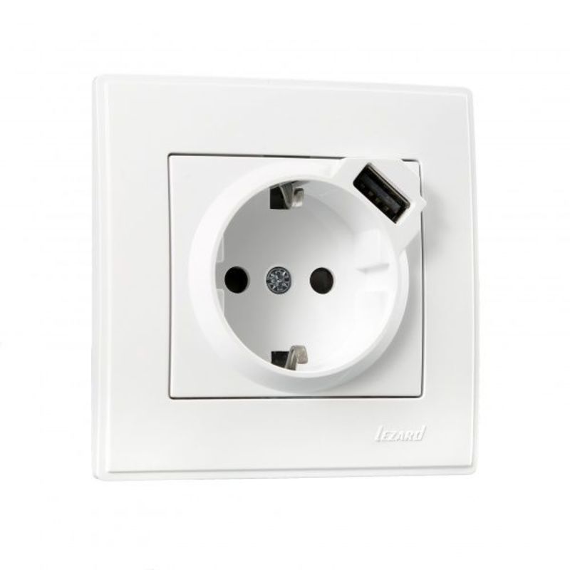 Розетка 1-я с/с + USB внутренняя белая LEZARD Lesya 705-0202-181