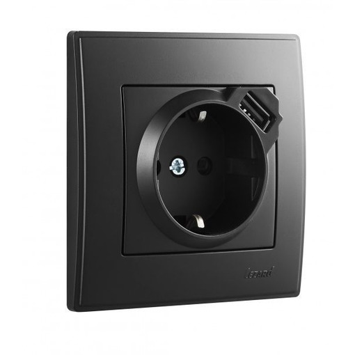 Розетка 1-а з/з + USB  внутрішня антрацит LEZARD Lesya 705-4242-181
