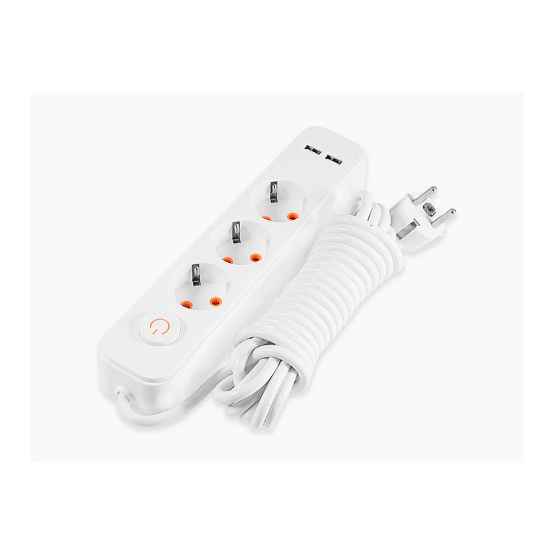 Подовжувач 3 гнізда 5м з 2*USB (2100mA) з/з 5x1.0mm 3500W з кнопкою "LEMANSO" LMK71007