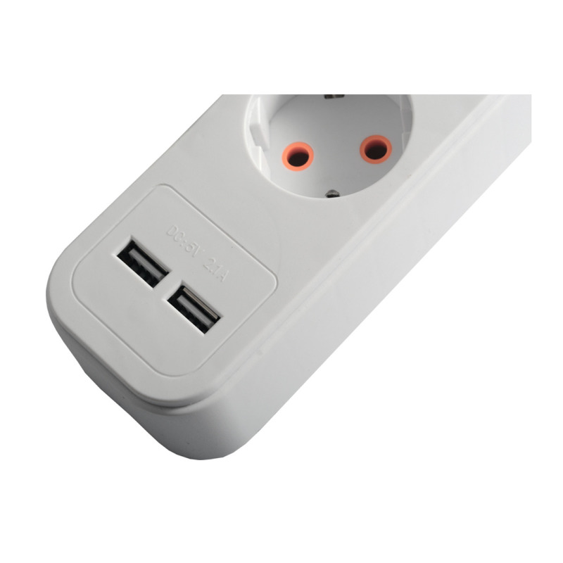 Подовжувач 3 гнізда 5м з 2*USB (2100mA) з/з 5x1.0mm 3500W з кнопкою "LEMANSO" LMK71007