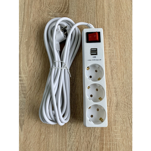 Подовжувач 3 гн. 5м з 2*USB (2100mA) з/з 3x0.75mm макс 2500W з кнопкою "LEMANSO" LMK71001