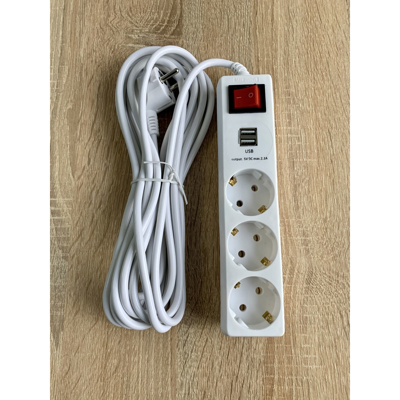Подовжувач 3 гн. 5м з 2*USB (2100mA) з/з 3x0.75mm макс 2500W з кнопкою "LEMANSO" LMK71001
