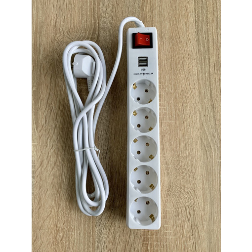 Подовжувач 5 гн. 3м з 2*USB (2100mA) з/з 3x0.75mm макс 2500W з кнопкою "LEMANSO" LMK71002