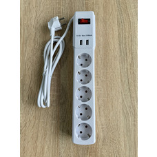 Удлинитель 5 гн. 2м с 2*USB (2100mA) с/з 3x0.75mm макс 2500W с кнопкой "LEMANSO" LMK71003