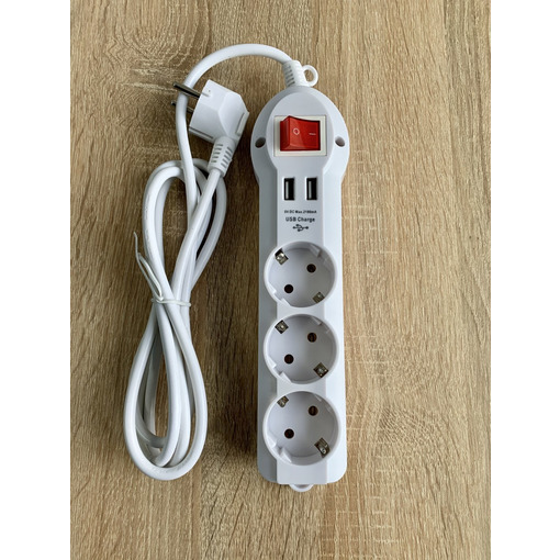 Подовжувач 3 гн. 2м з 2*USB (2100mA) з/з 3x0.75mm макс 2500W з кнопкою "LEMANSO" LMK71004
