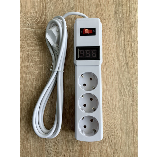 Подовжувач 3 гн. 3м цифр. вольтметр, с/з 3x0.75mm макс 2500W з кнопкою "LEMANSO" LMK71005