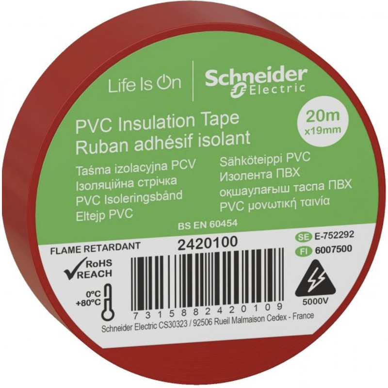 Изоляционная лента, 19мм x 20м, красный Schneider Electric 2420100