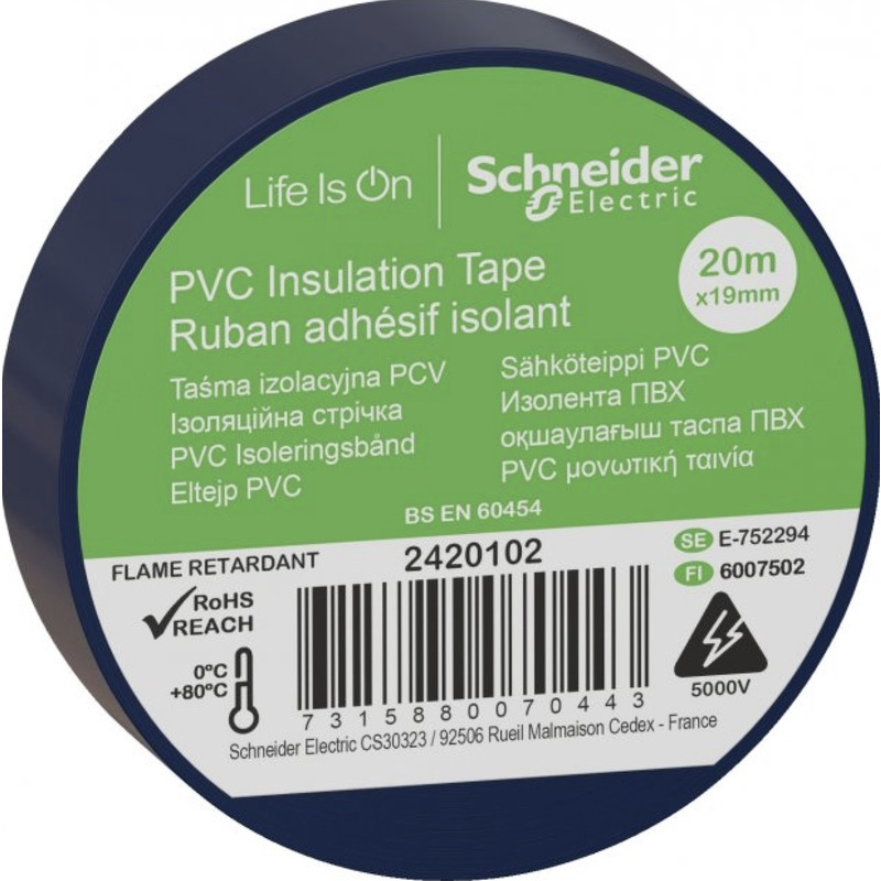 Изоляционная лента, 19mm x 20m, синий Schneider Electric 2420102