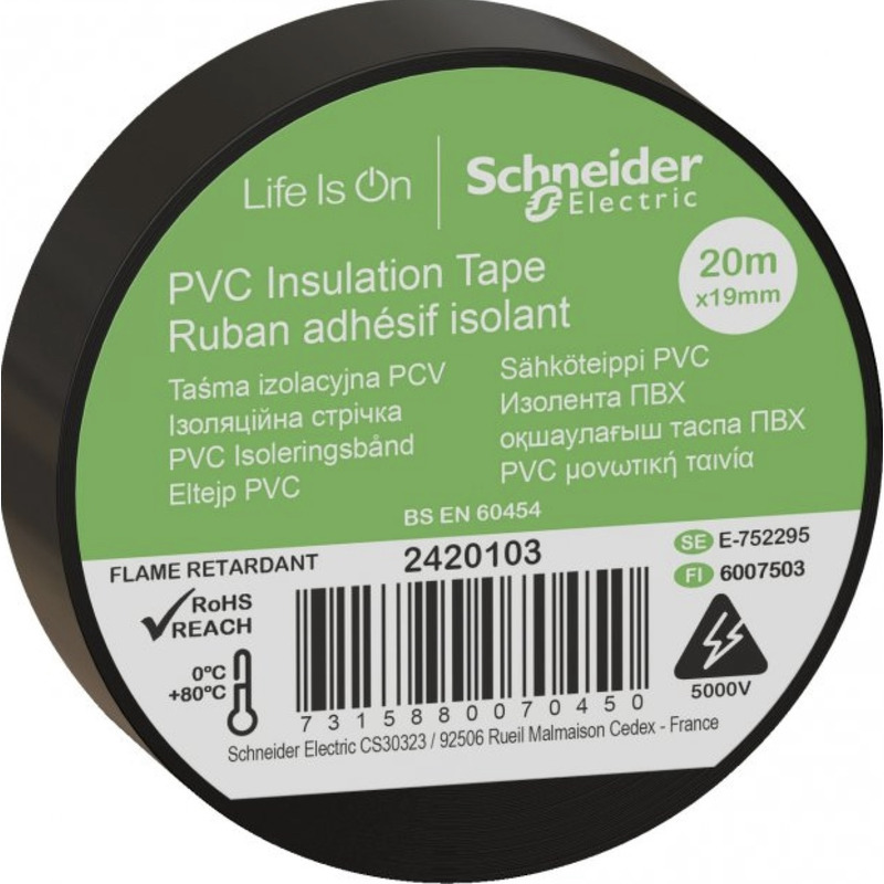 Изоляционная лента, 19mm x 20m, черный Schneider Electric 2420103