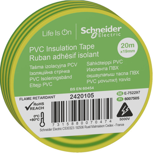 Изоляционная лента, 19mm x 20m, желтый/зеленый Schneider Electric 2420105