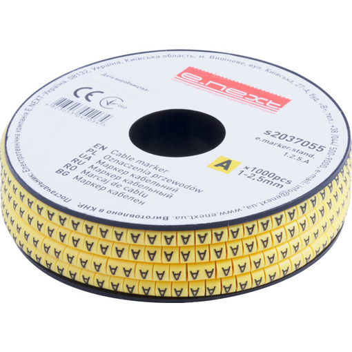 Маркер кабельний e.marker.stand.1.2.5.A, 1-2,5 кв.мм, "A", 1000 шт "E.NEXT" s2037055