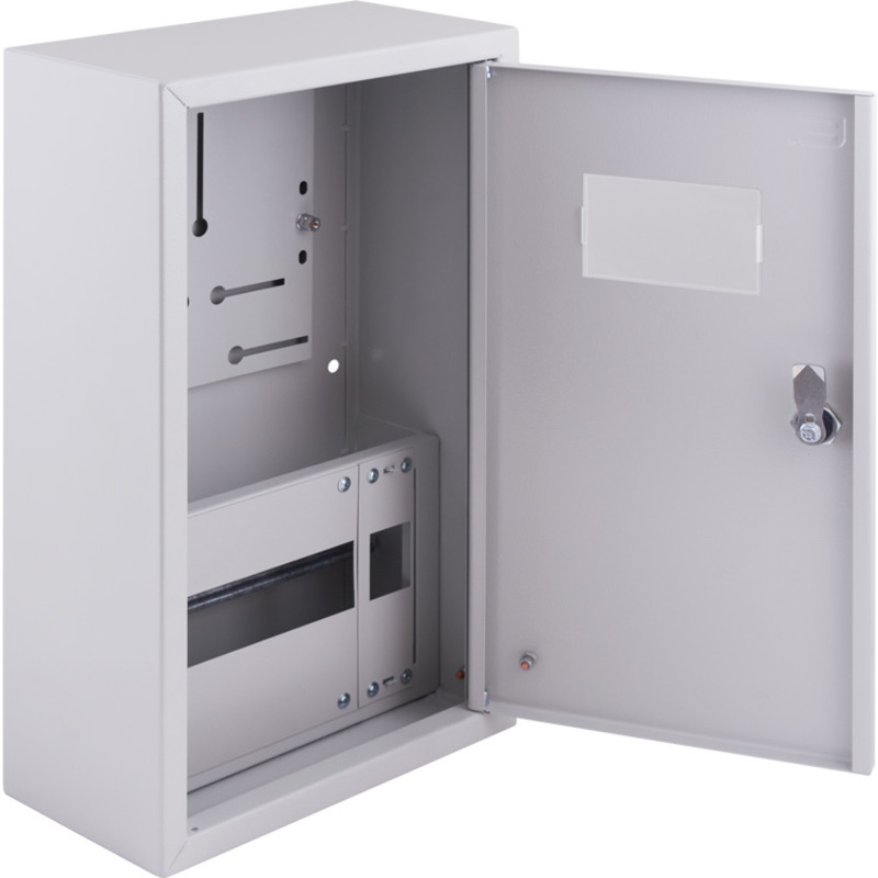 Корпус учета металлический e.mbox.pro.n.f1.12z IP31 навесной под 1ф счетчик, 12 модулей с замком "E.NEXT" p0100221