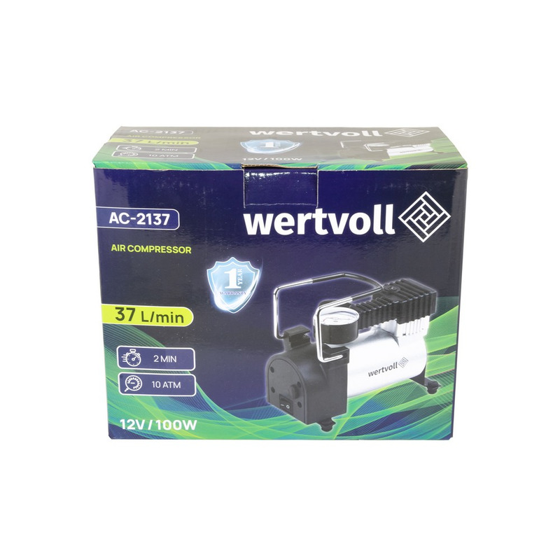 Компресор автомобільний 12V, 150 PSI, 8 A, 100 Вт, 37 л/хв, сумка WERTVOLL AC-2137